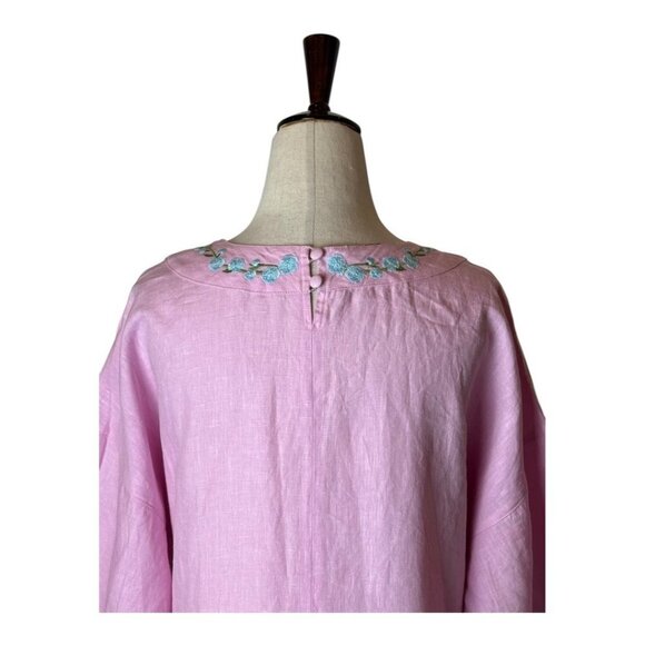 Fanm Mon x Andie Dress Women Small Pink Linen Embroidered The Kepez Kaftan Maxi - Picture 9 of 15